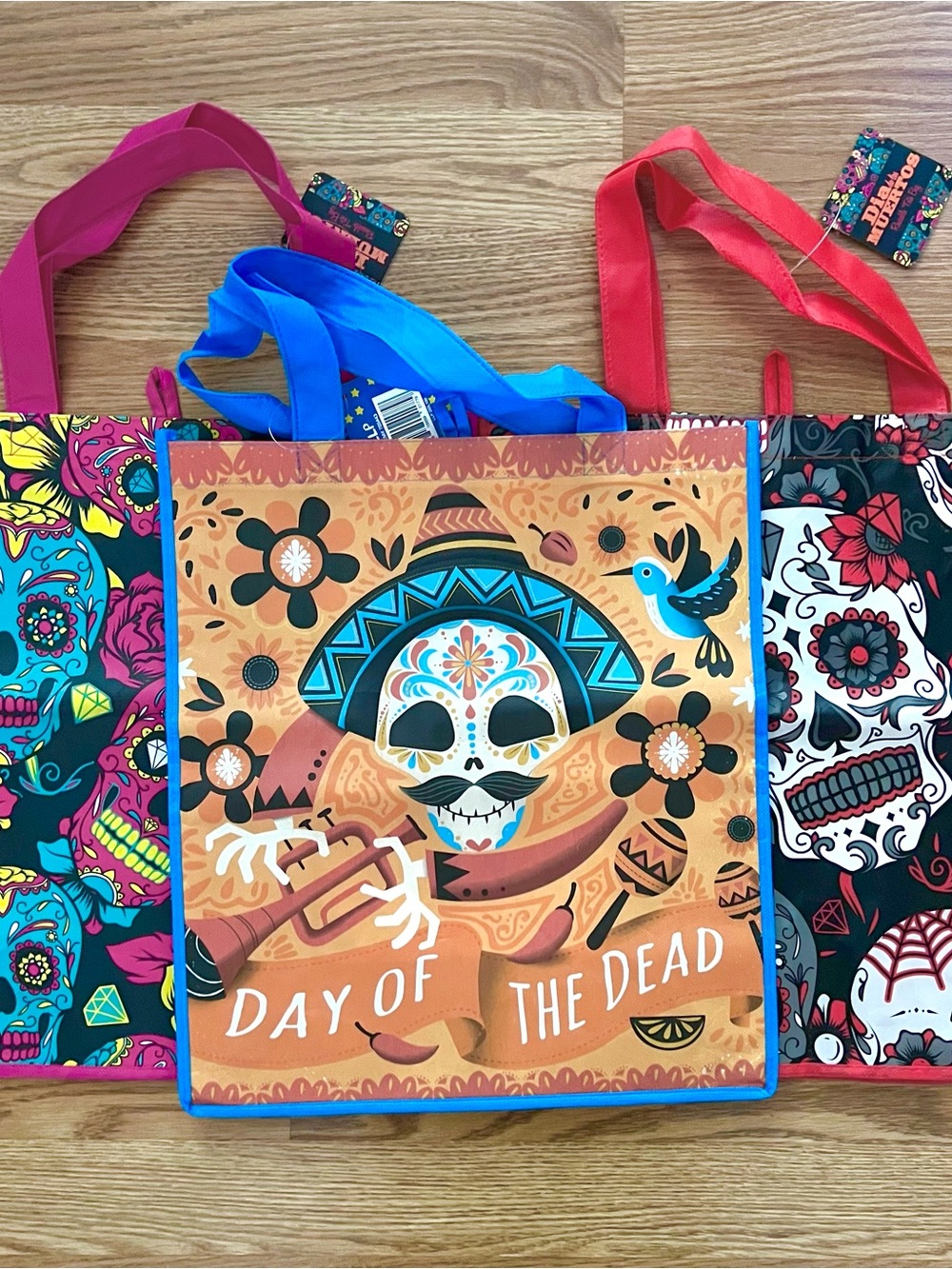 NEW! (3) Day of the Dead / Dia de Muertos Reusable Bags with Handles Sugarskull